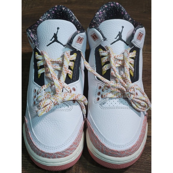 Jordan 3 Retro GS Floral White Pink Elephant Print 441140-100 Mens 6Y Womens 7.5